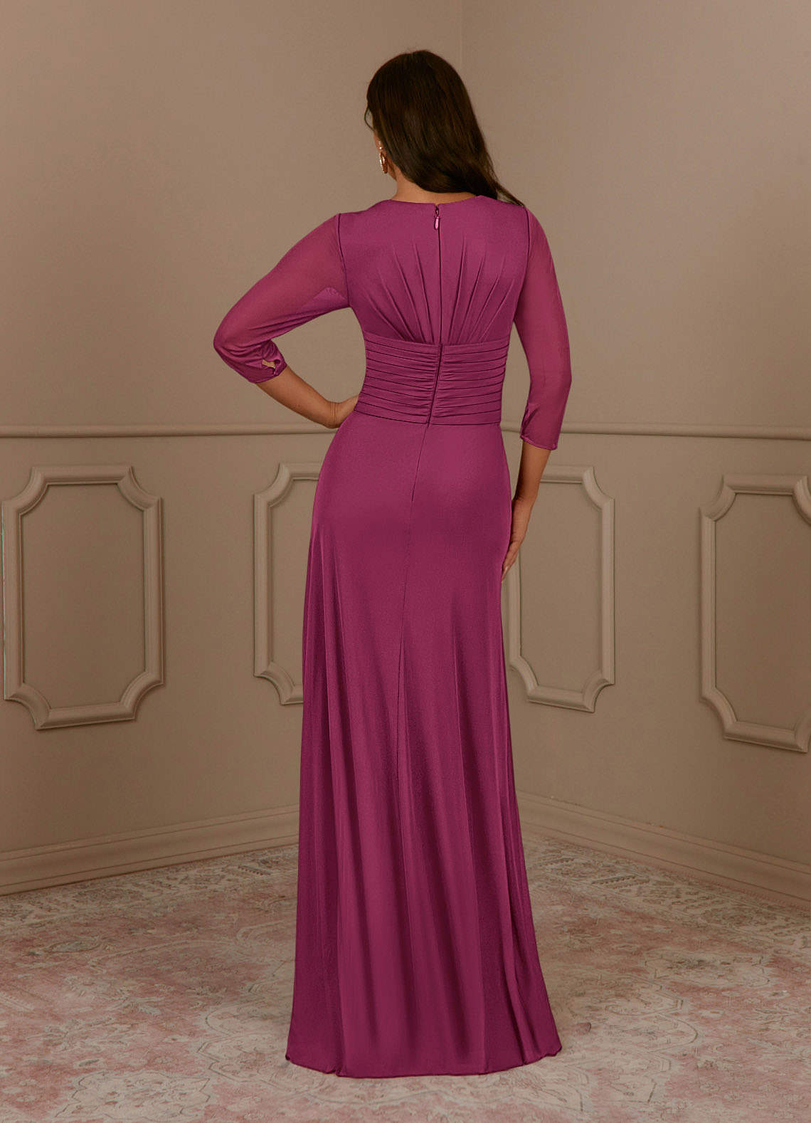 Annetta A-Line V-Neck Mesh Mother of the Bride Dress in Rust