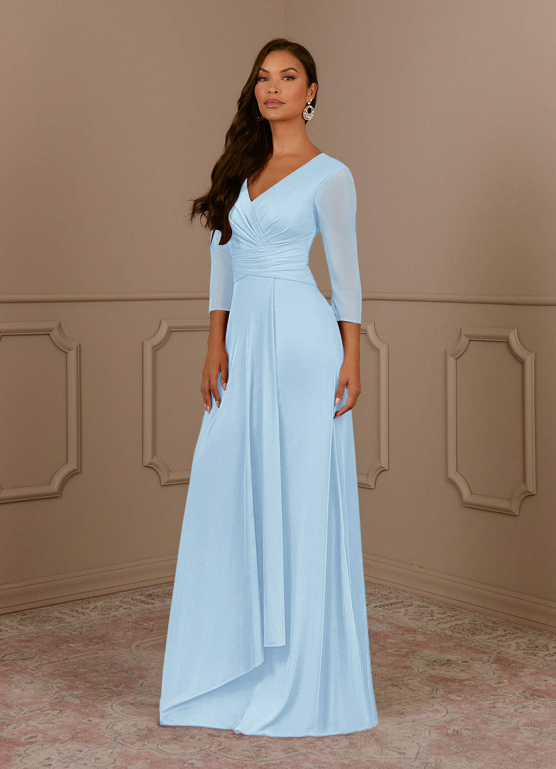 Annetta A-Line V-Neck Mesh Mother of the Bride Dress in Sky Blue