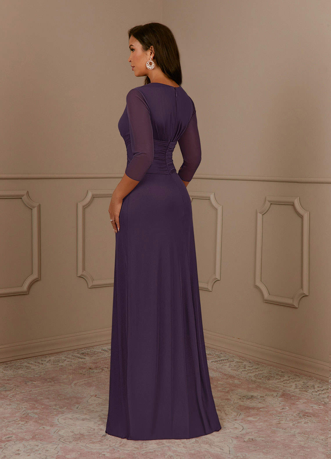 Annetta A-Line V-Neck Mesh Mother of the Bride Dress in Plum