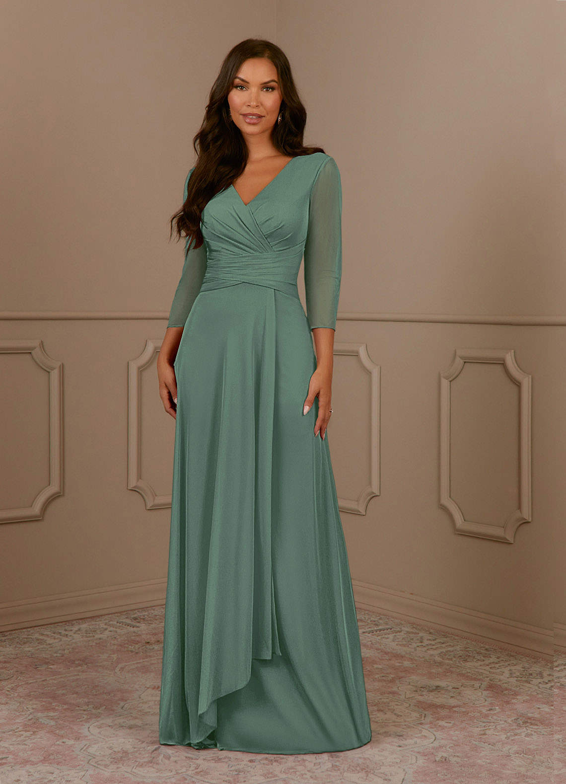 Annetta A-Line V-Neck Mesh Mother of the Bride Dress in eucalyptus