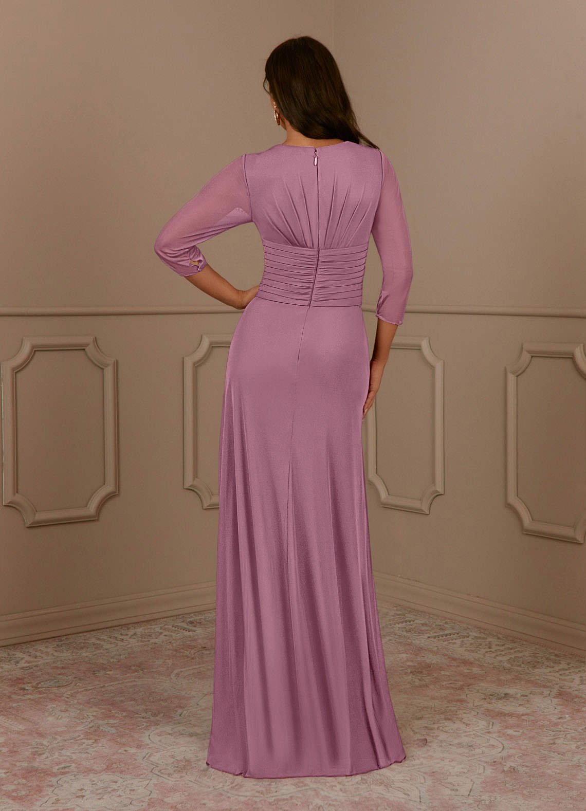 Annetta A-Line V-Neck Mesh Mother of the Bride Dress in Vintage Mauve