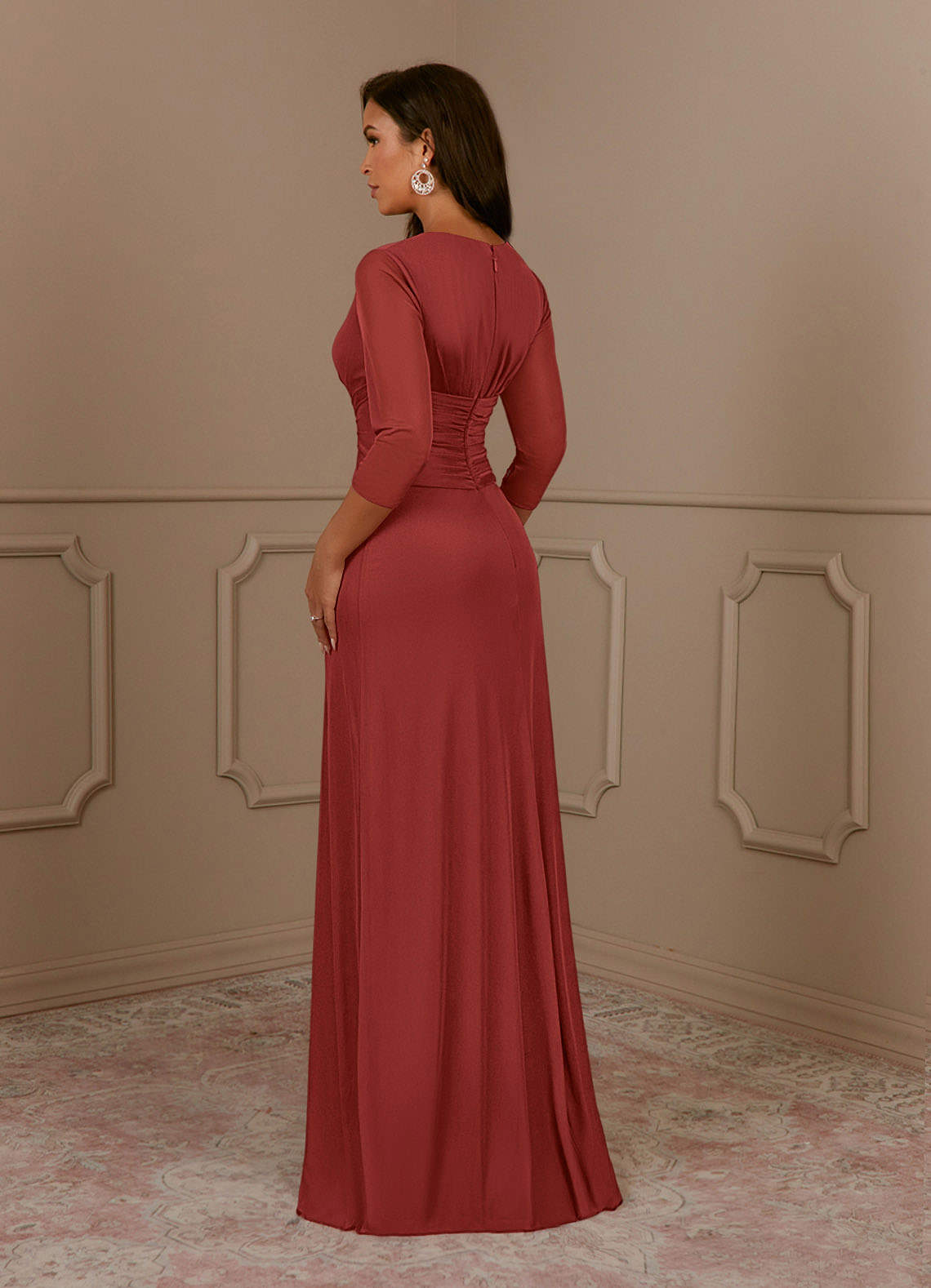 Annetta A-Line V-Neck Mesh Mother of the Bride Dress in Terracotta