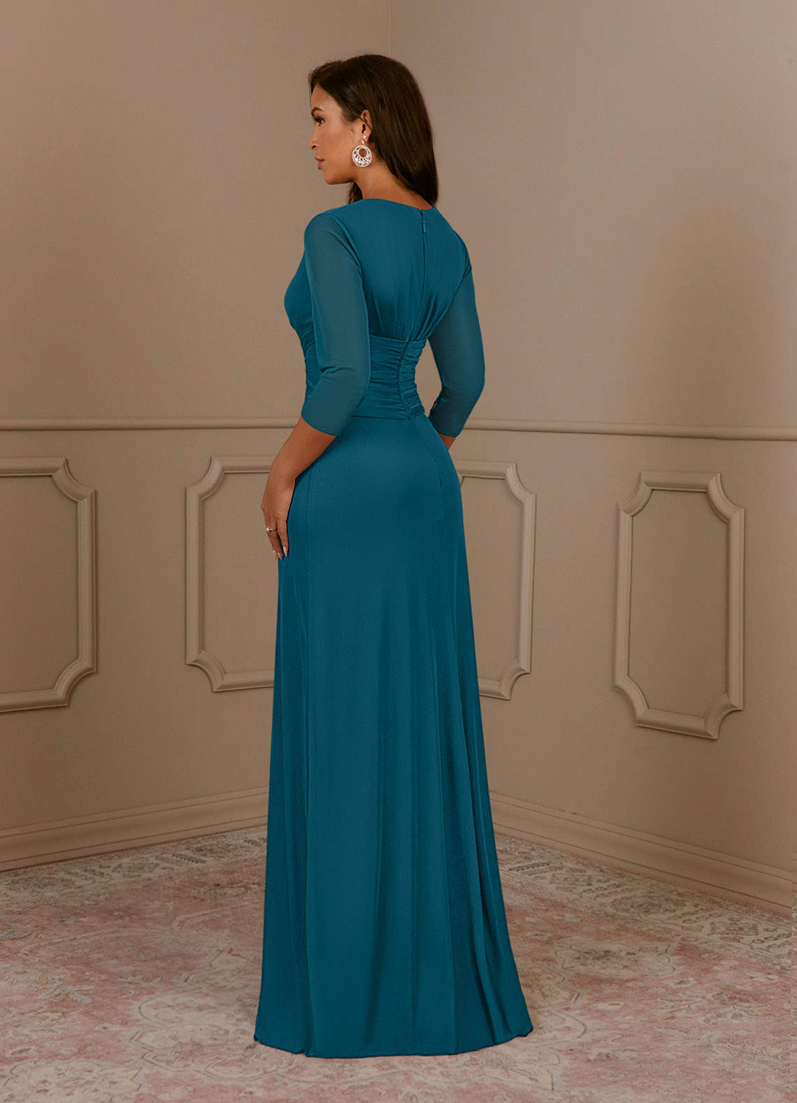 Annetta A-Line V-Neck Mesh Mother of the Bride Dress in Ink Blue