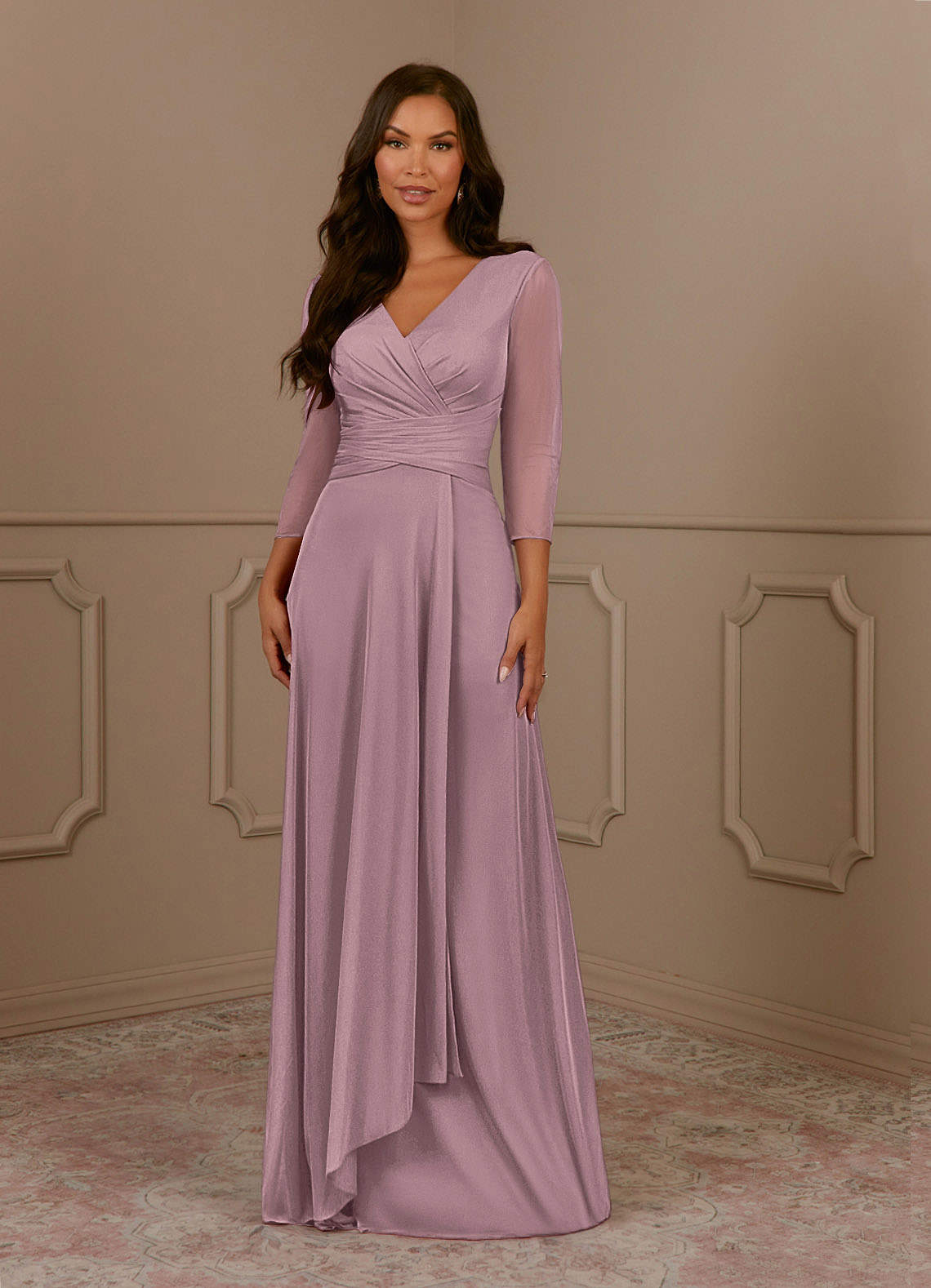 Annetta A-Line V-Neck Mesh Mother of the Bride Dress in Dusty Rose