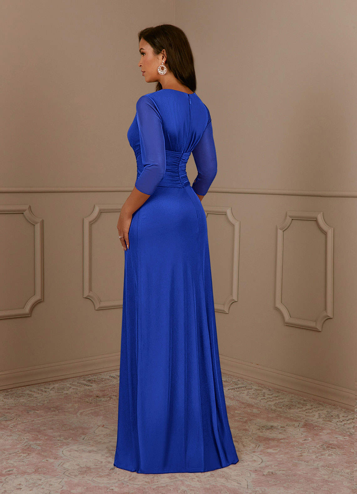 Annetta A-Line V-Neck Mesh Mother of the Bride Dress in Royal Blue