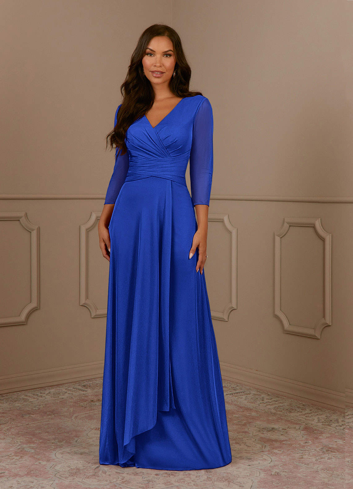 Annetta A-Line V-Neck Mesh Mother of the Bride Dress in Royal Blue