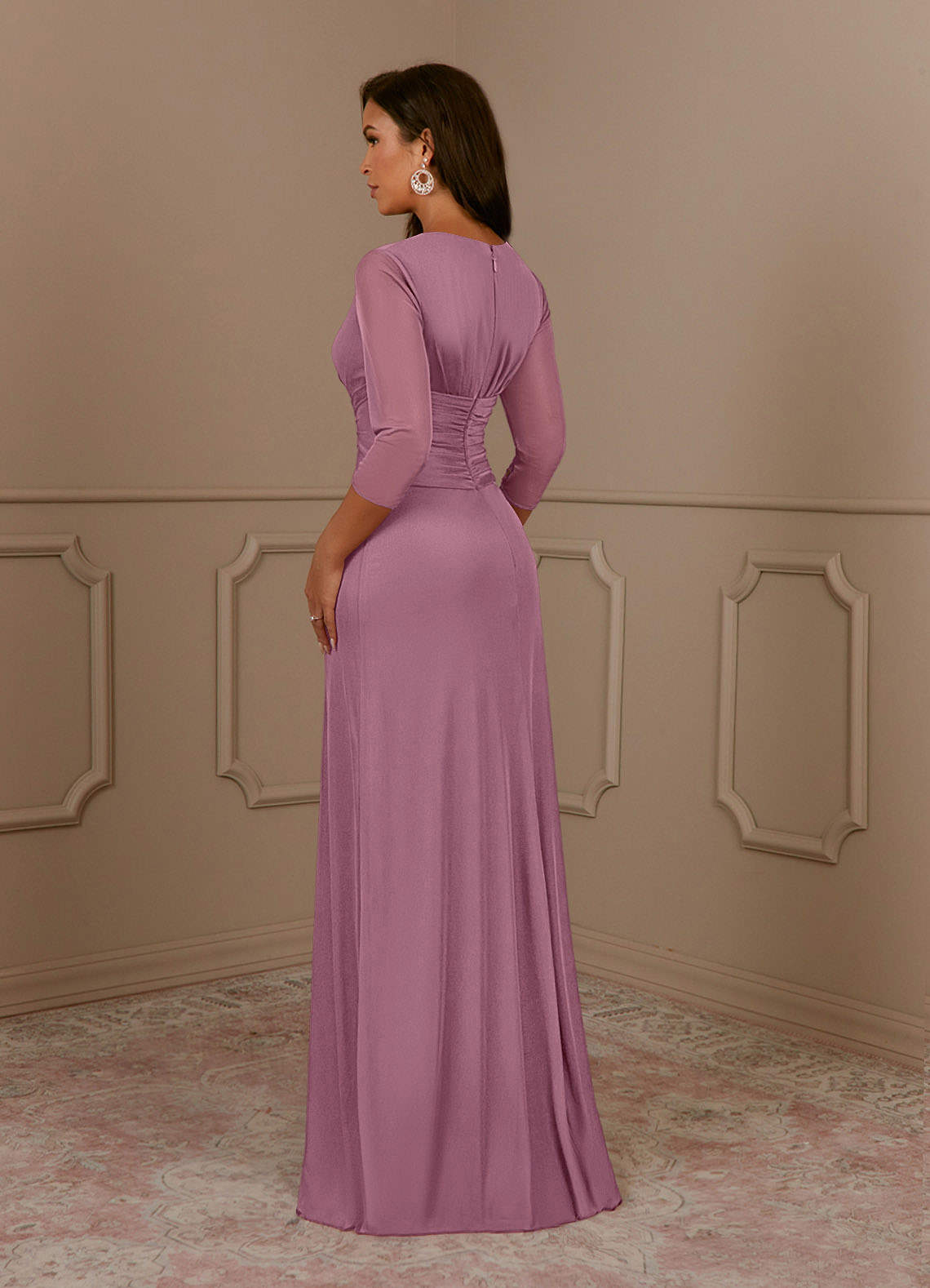 Annetta A-Line V-Neck Mesh Mother of the Bride Dress in Vintage Mauve