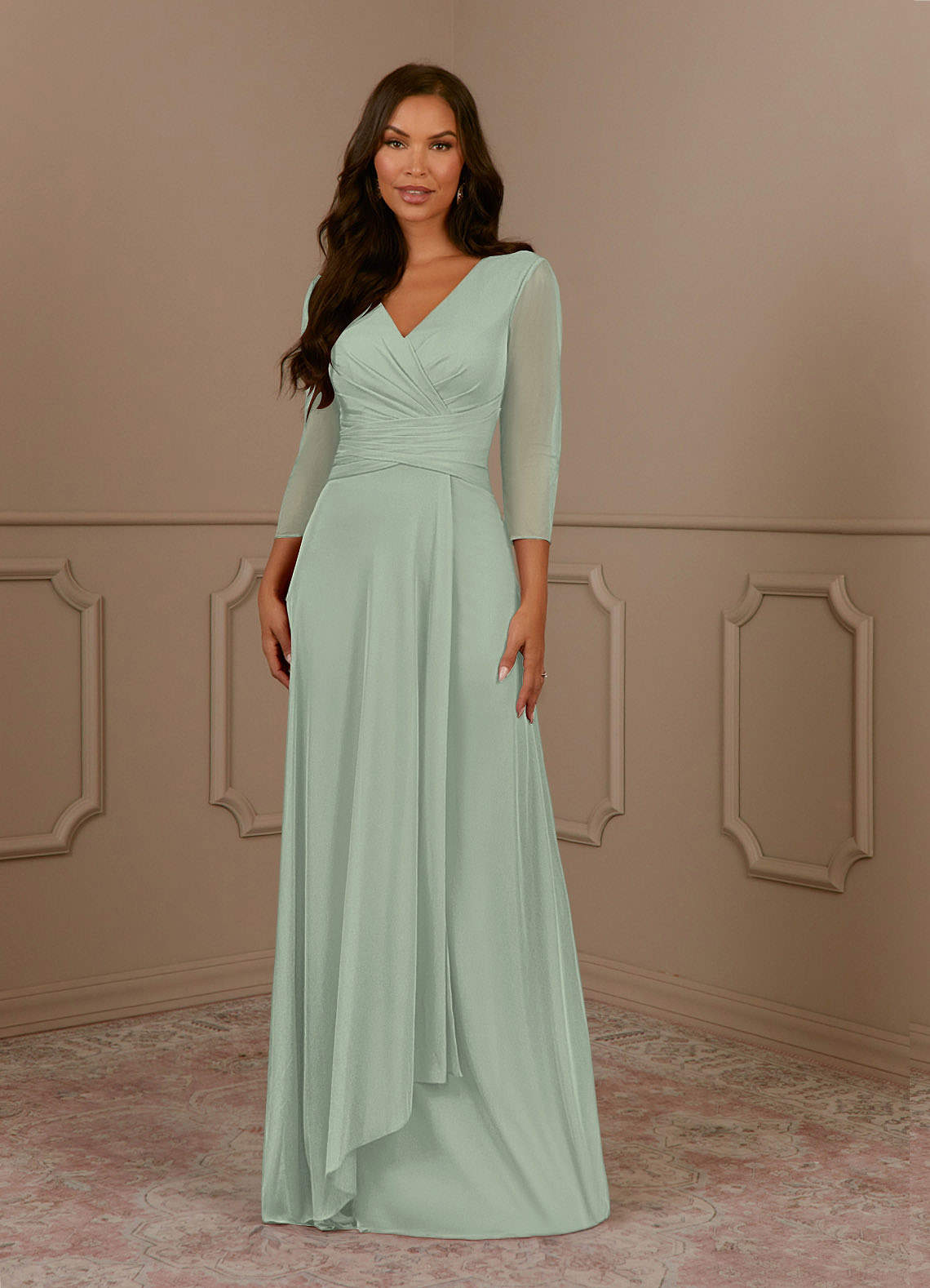 Annetta A-Line V-Neck Mesh Mother of the Bride Dress in Dusty Sage