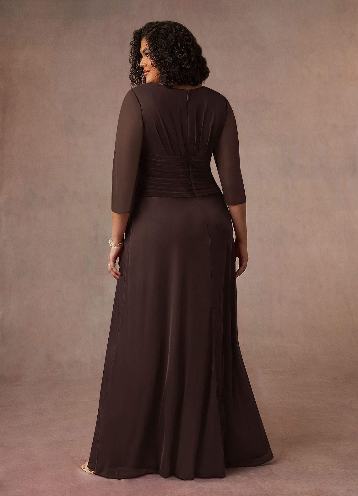 Annetta A-Line V-Neck Mesh Mother of the Bride Dress in Ganache