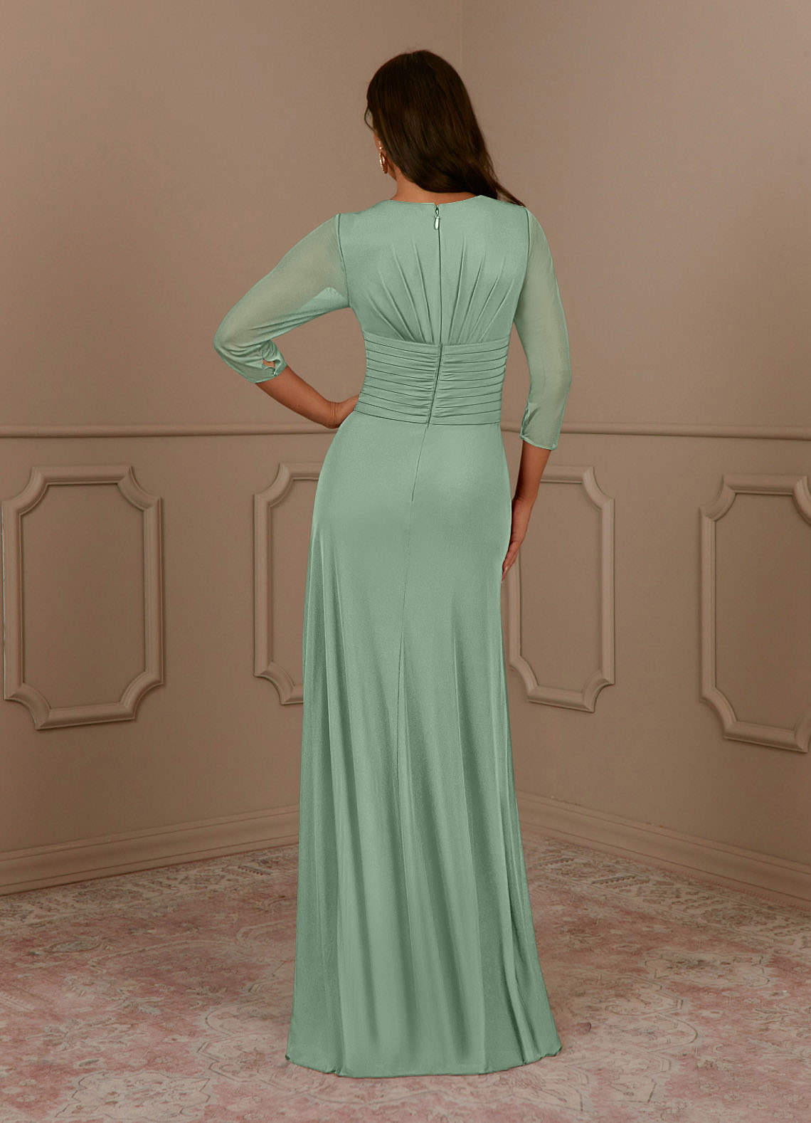 Annetta A-Line V-Neck Mesh Mother of the Bride Dress in matcha