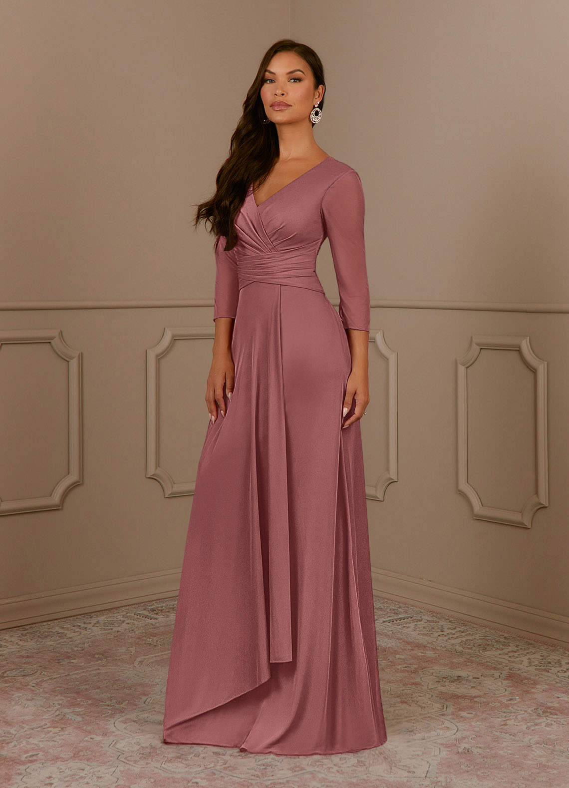 Annetta A-Line V-Neck Mesh Mother of the Bride Dress in Grape