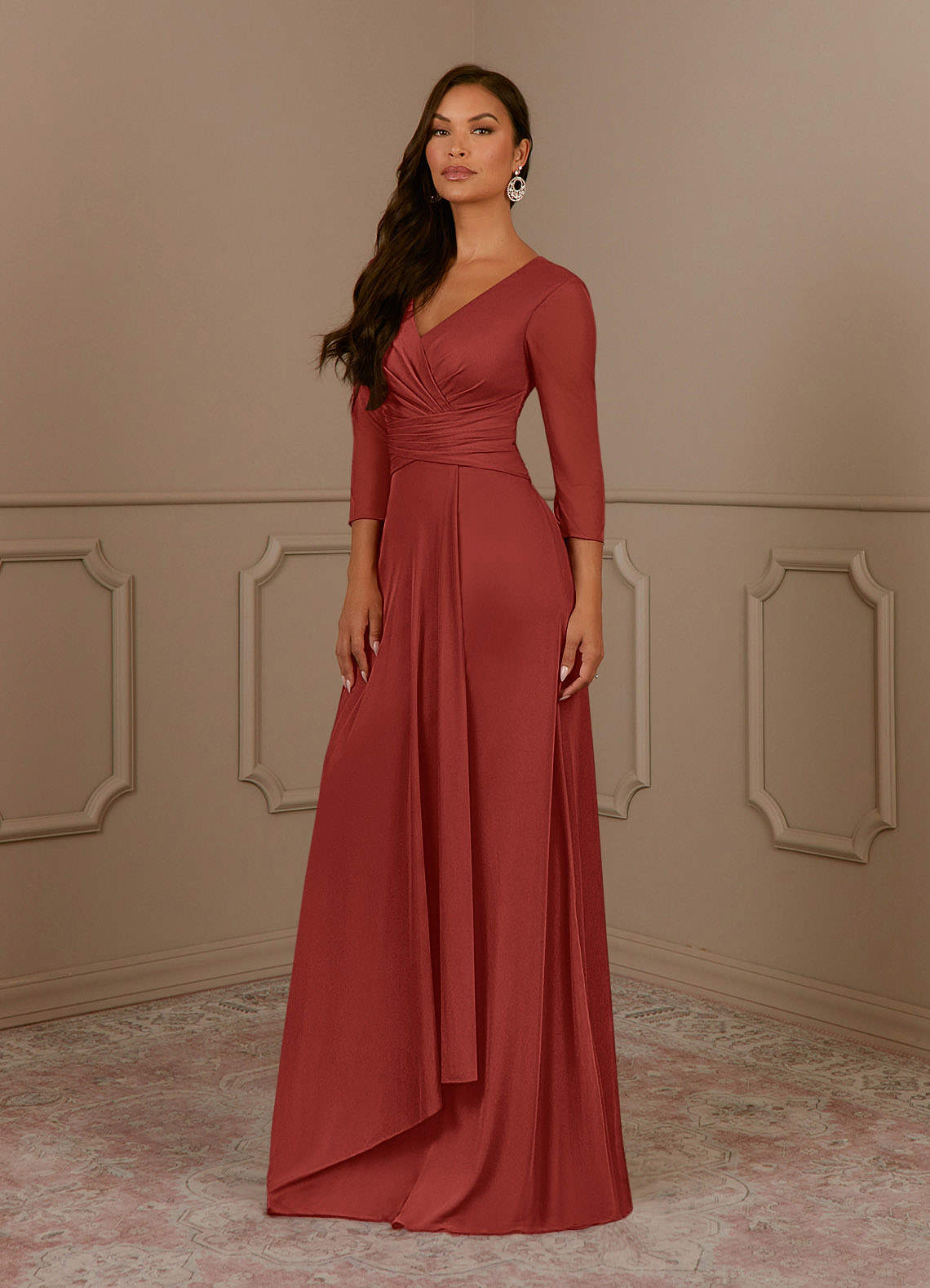 Annetta A-Line V-Neck Mesh Mother of the Bride Dress in Burgundy