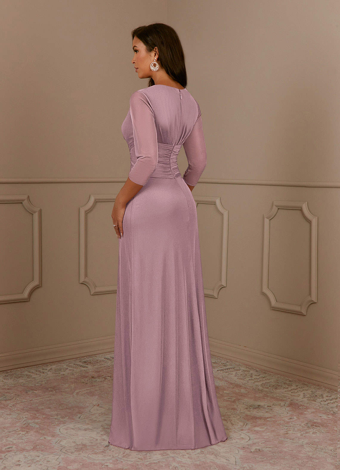 Annetta A-Line V-Neck Mesh Mother of the Bride Dress in Dusty Rose