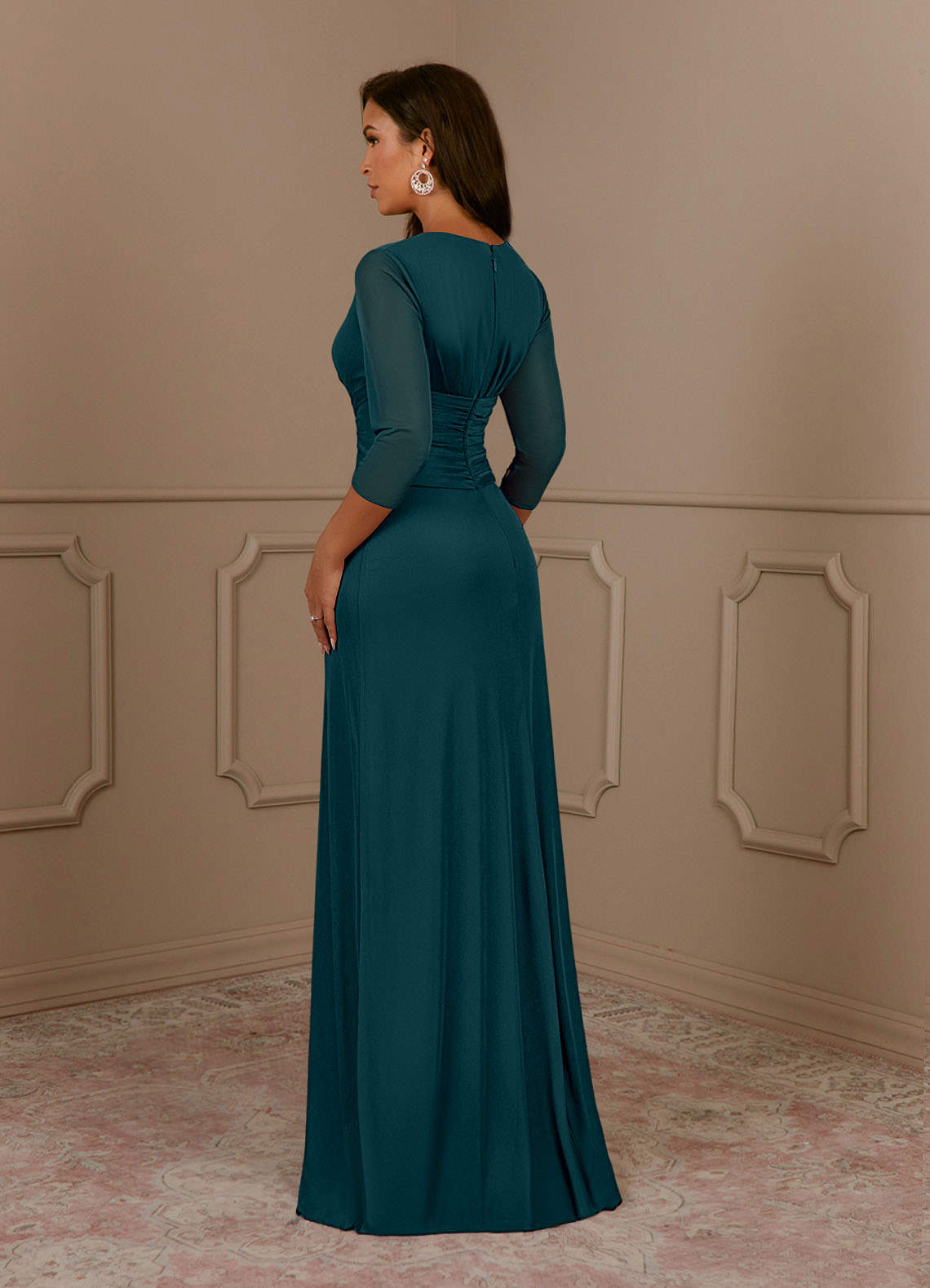 Annetta A-Line V-Neck Mesh Mother of the Bride Dress in Pine