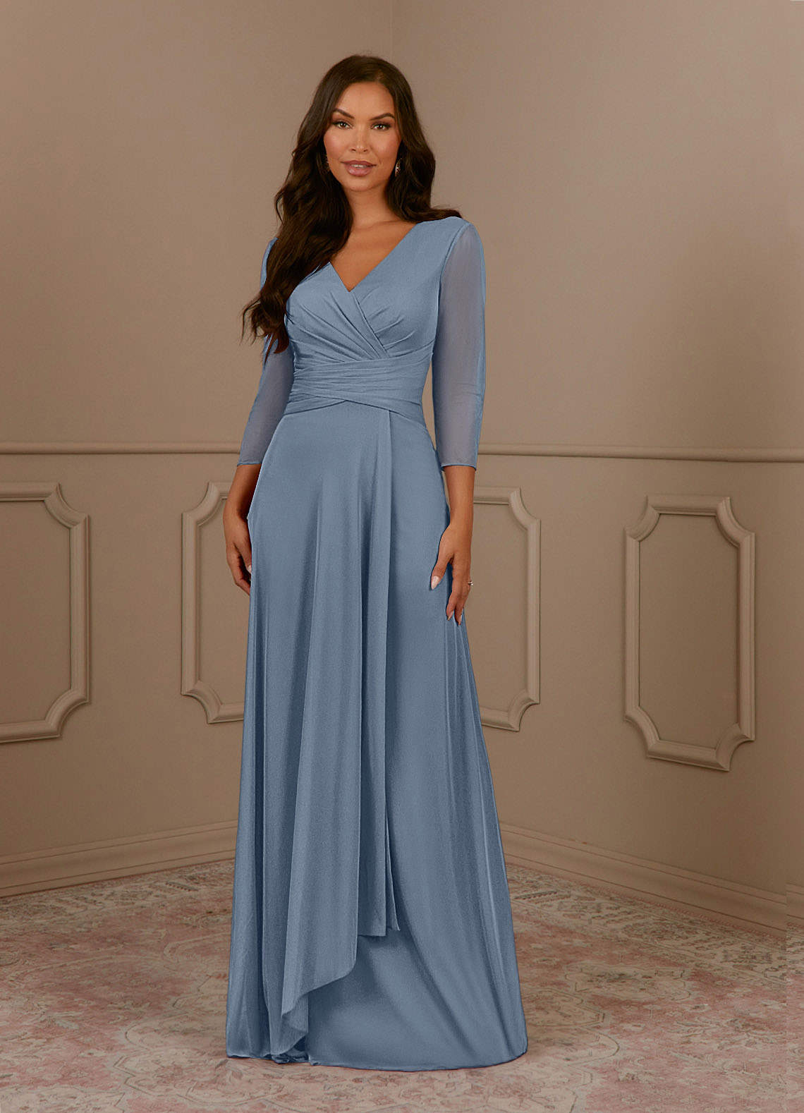 Annetta A-Line V-Neck Mesh Mother of the Bride Dress in Twilight