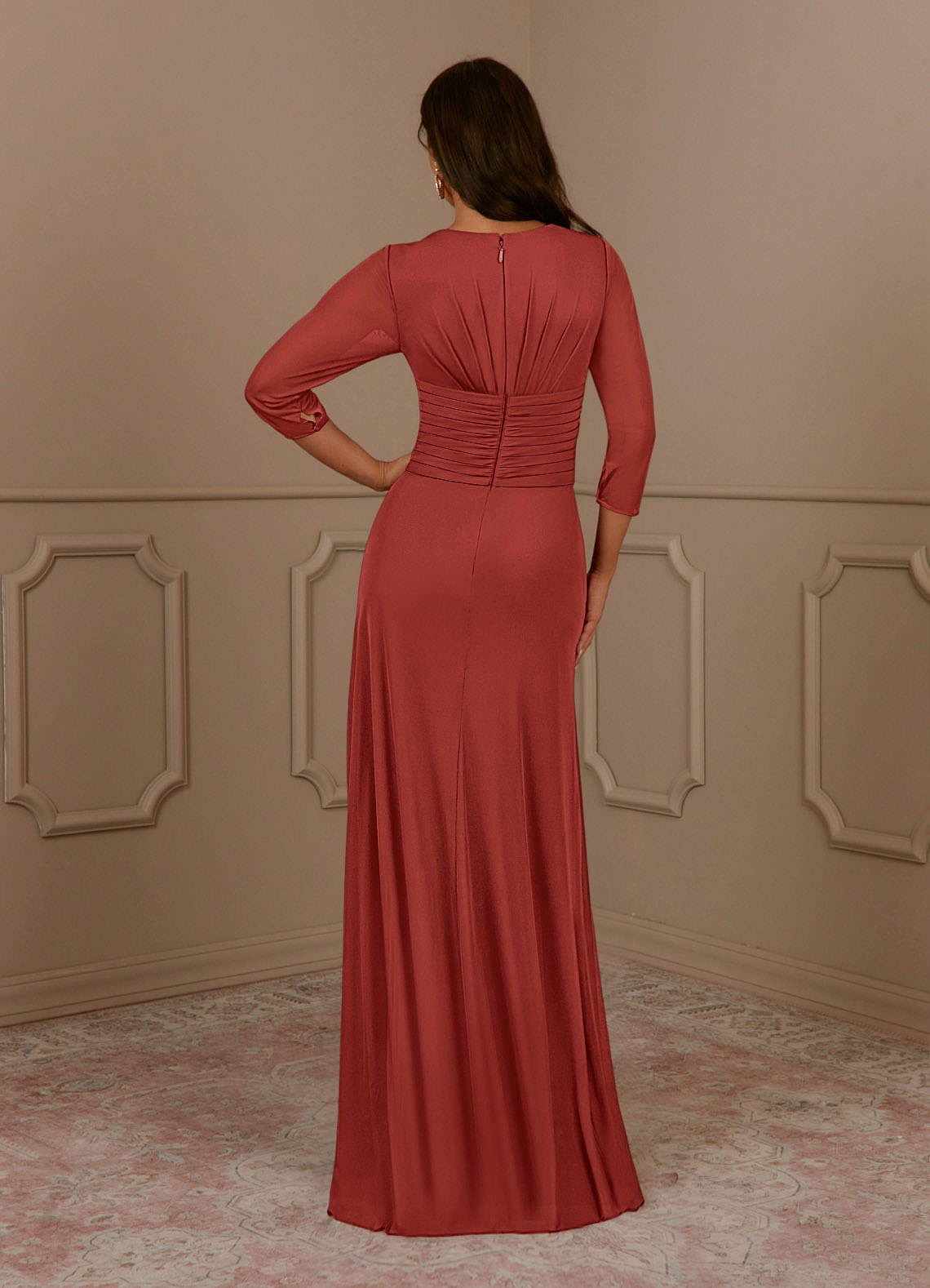 Annetta A-Line V-Neck Mesh Mother of the Bride Dress in Burgundy
