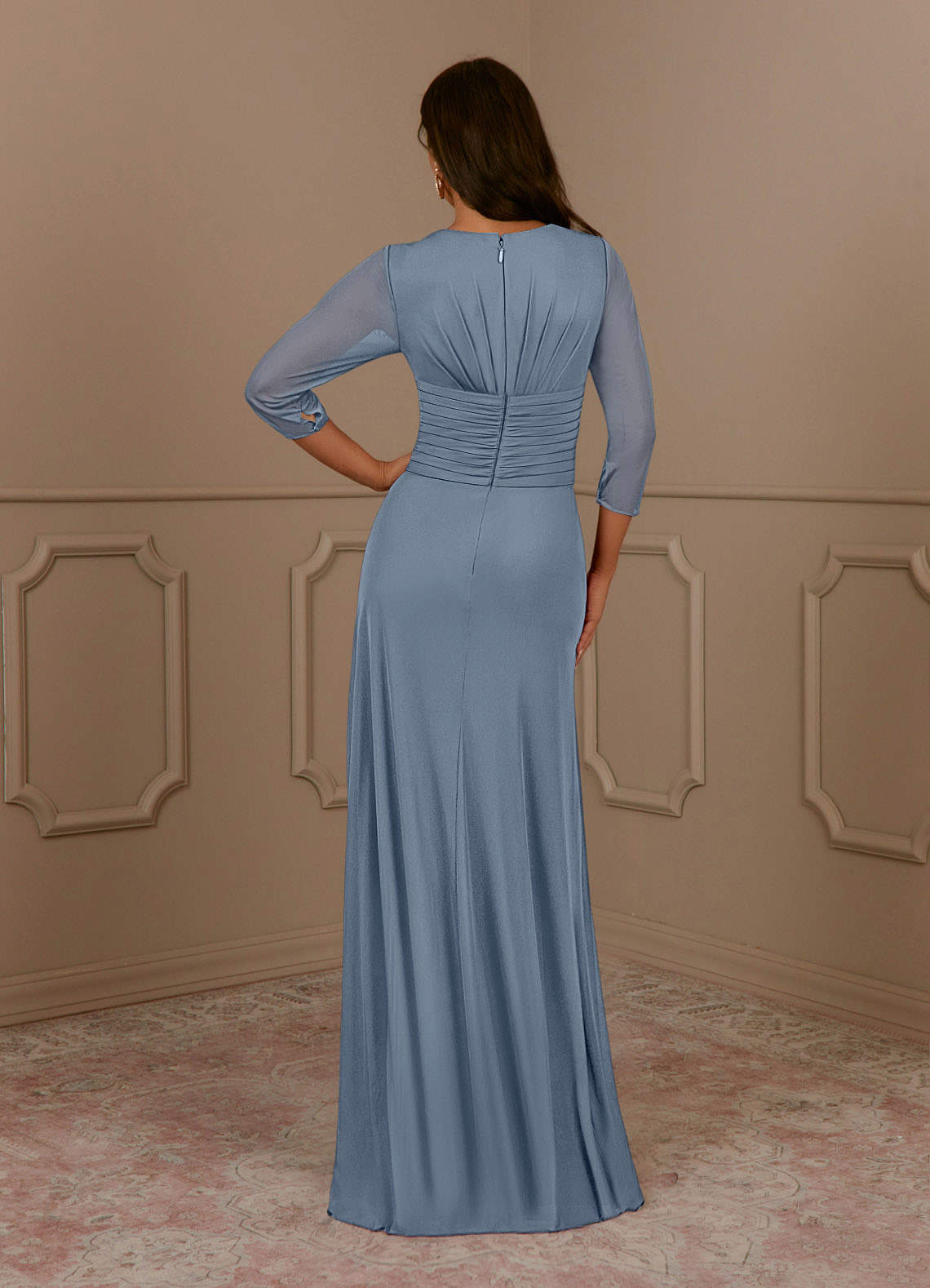 Annetta A-Line V-Neck Mesh Mother of the Bride Dress in Twilight
