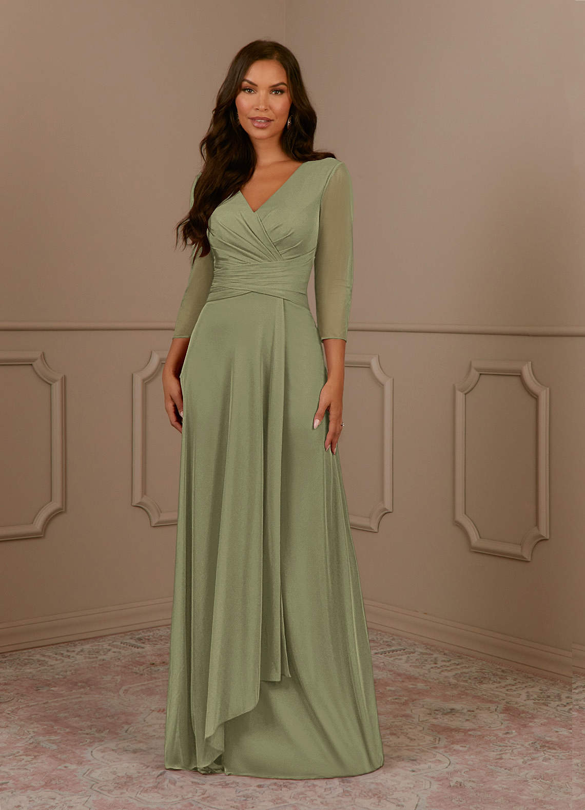 Annetta A-Line V-Neck Mesh Mother of the Bride Dress in Pistachio