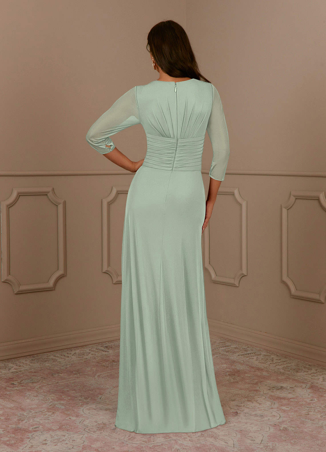 Annetta A-Line V-Neck Mesh Mother of the Bride Dress in Dusty Sage