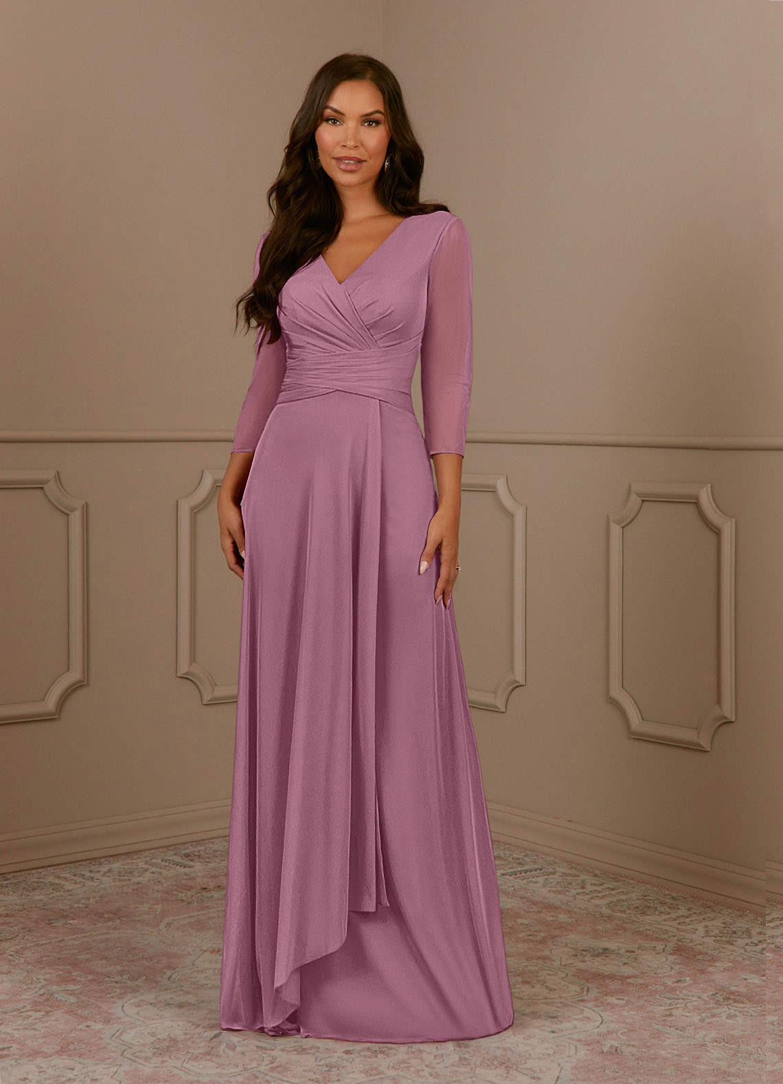 Annetta A-Line V-Neck Mesh Mother of the Bride Dress in Vintage Mauve