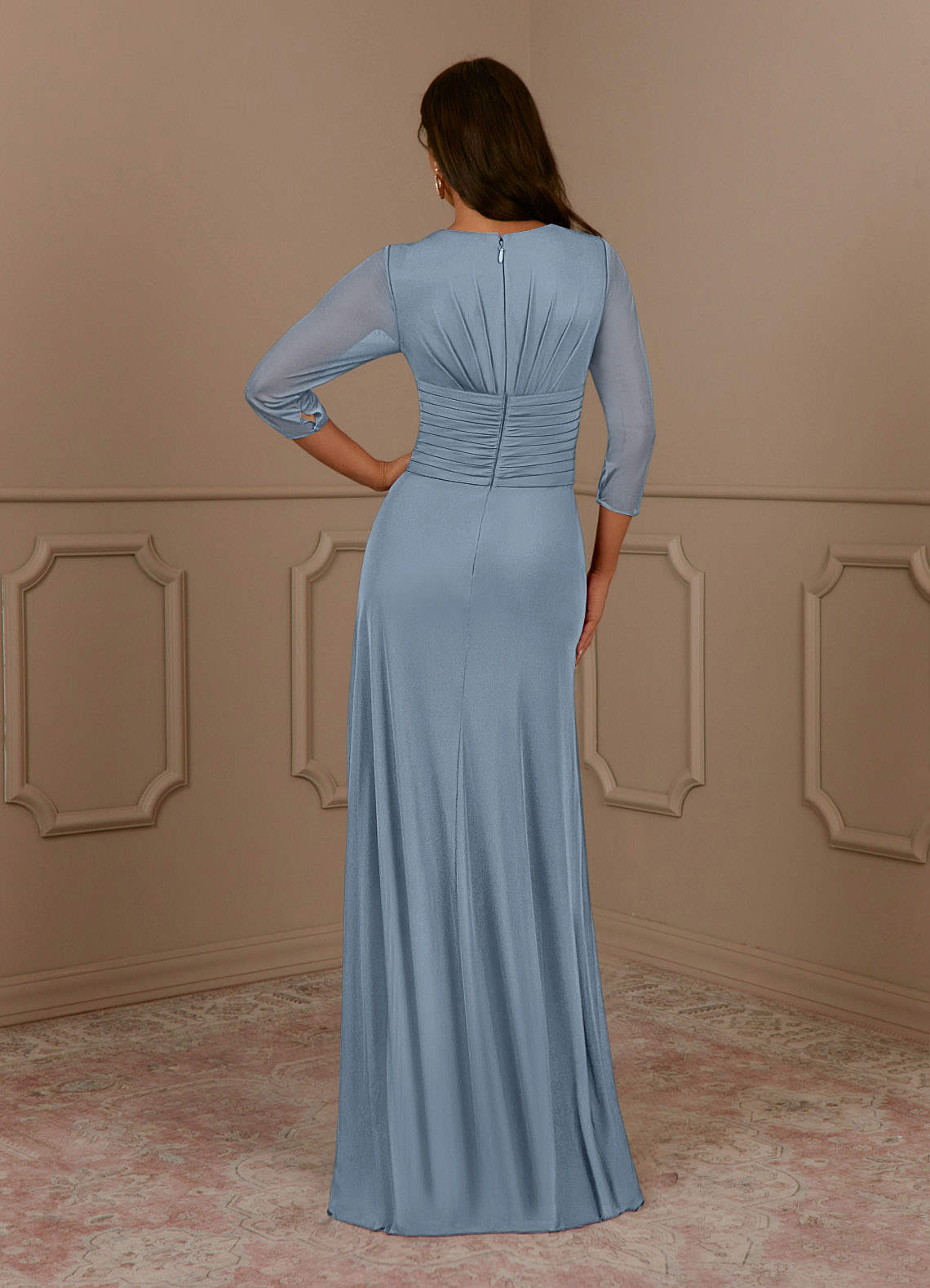 Annetta A-Line V-Neck Mesh Mother of the Bride Dress in dusty blue