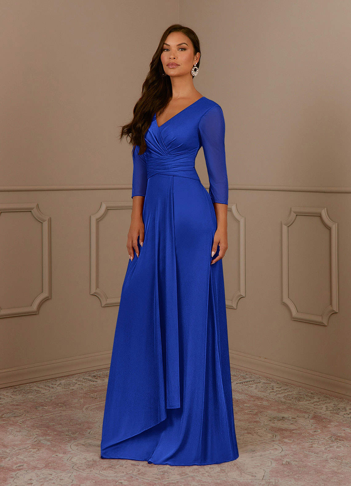 Annetta A-Line V-Neck Mesh Mother of the Bride Dress in Royal Blue