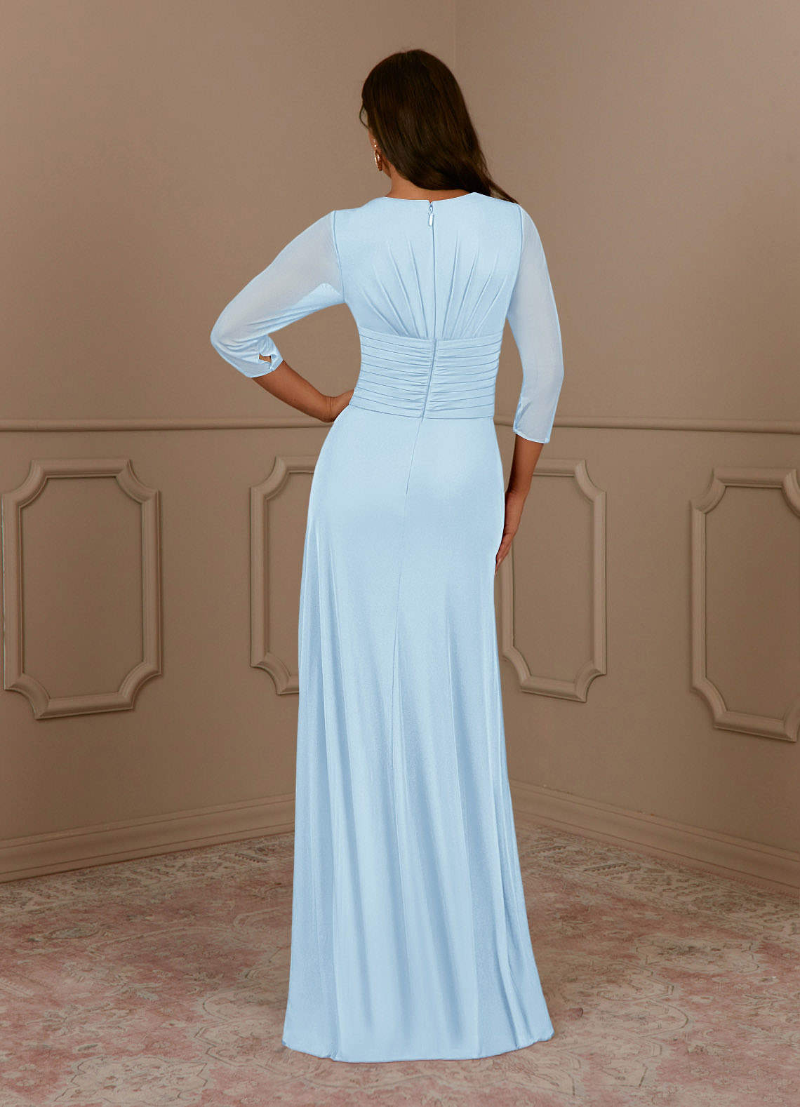 Annetta A-Line V-Neck Mesh Mother of the Bride Dress in Sky Blue
