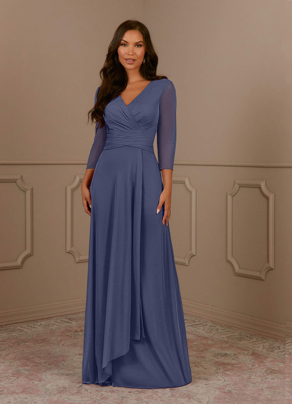 Annetta A-Line V-Neck Mesh Mother of the Bride Dress in Stormy