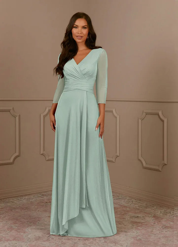 Annetta A-Line V-Neck Mesh Mother of the Bride Dress in Agave