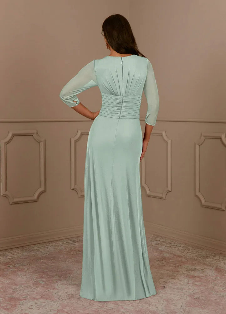 Annetta A-Line V-Neck Mesh Mother of the Bride Dress in Agave