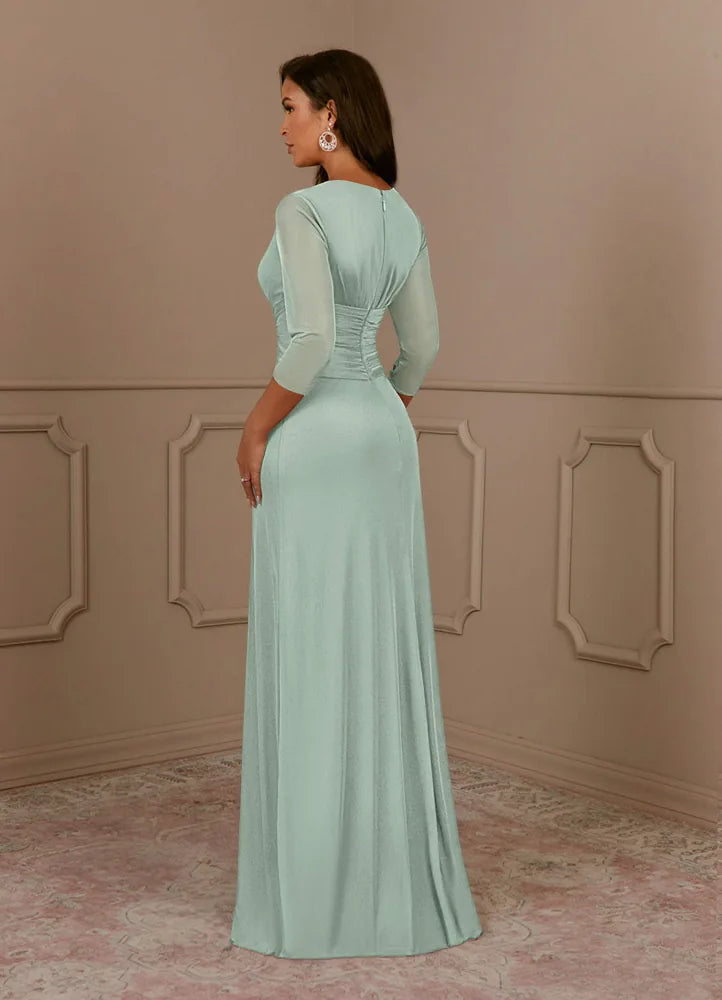 Annetta A-Line V-Neck Mesh Mother of the Bride Dress in Agave
