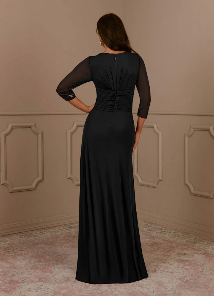Annetta A-Line V-Neck Mesh Mother of the Bride Dress in Black
