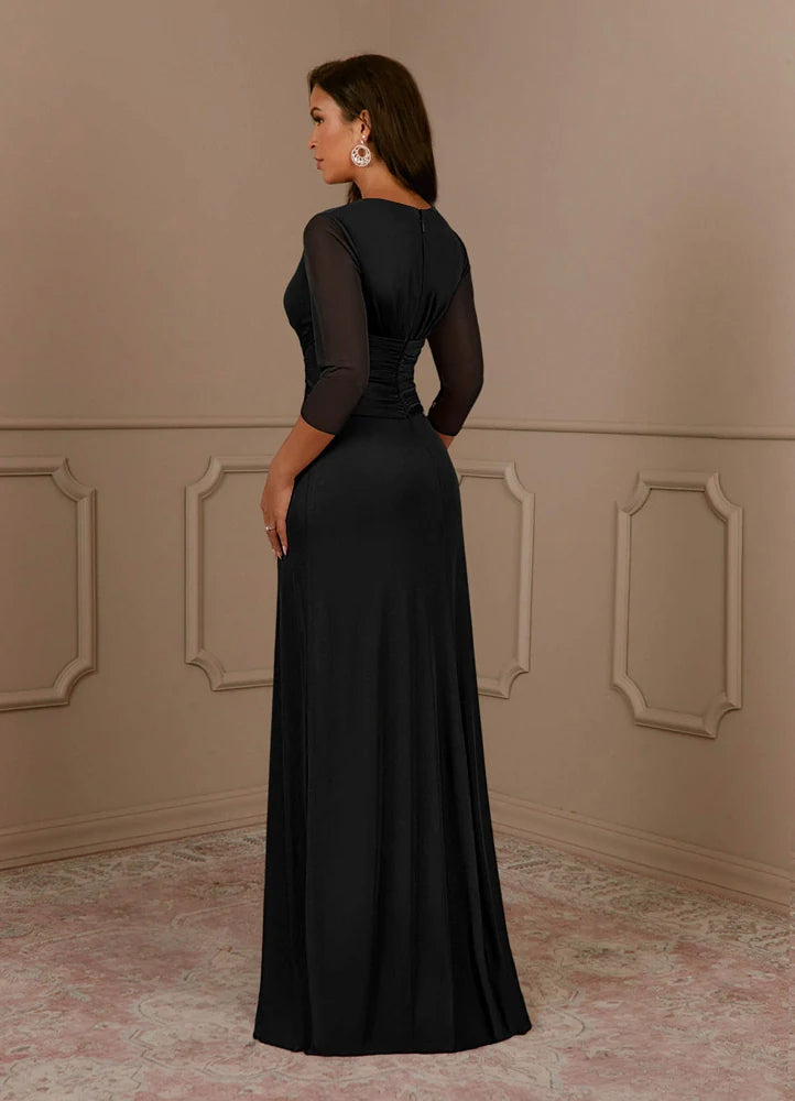 Annetta A-Line V-Neck Mesh Mother of the Bride Dress in Black