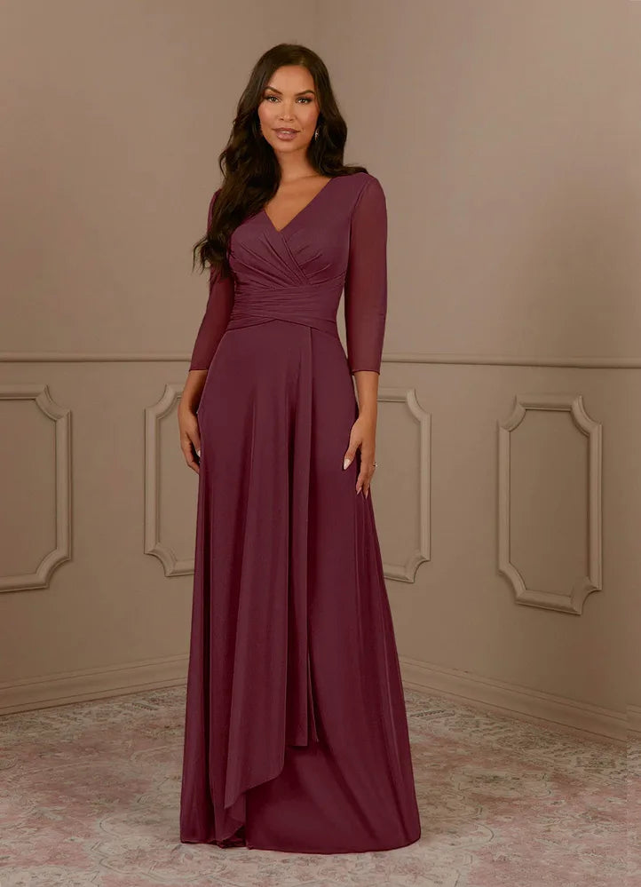 Annetta A-Line V-Neck Mesh Mother of the Bride Dress in Cabernet