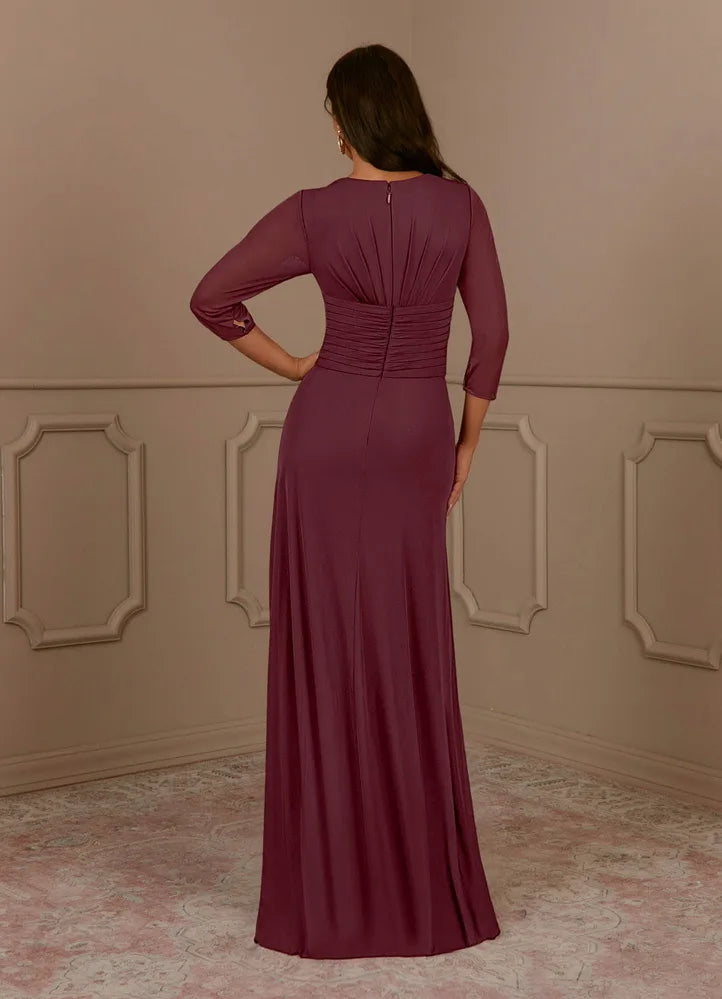 Annetta A-Line V-Neck Mesh Mother of the Bride Dress in Cabernet