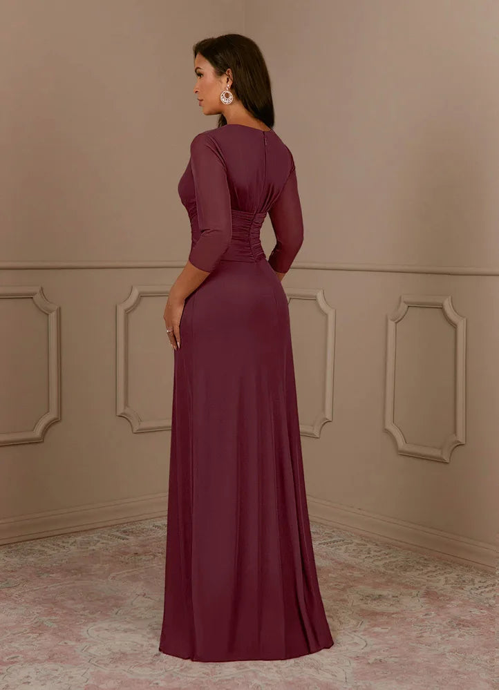 Annetta A-Line V-Neck Mesh Mother of the Bride Dress in Cabernet