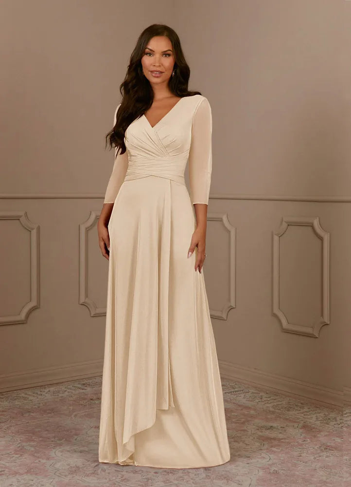 Annetta A-Line V-Neck Mesh Mother of the Bride Dress in Champagne