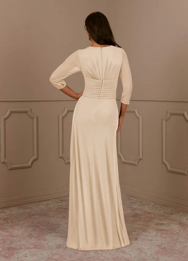 Annetta A-Line V-Neck Mesh Mother of the Bride Dress in Champagne