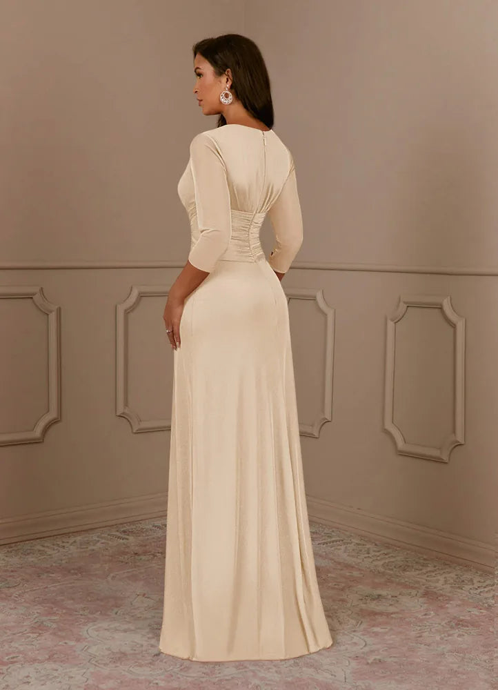 Annetta A-Line V-Neck Mesh Mother of the Bride Dress in Champagne