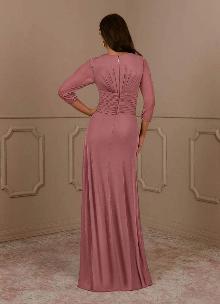 Annetta A-Line V-Neck Mesh Mother of the Bride Dress in Desert Rose