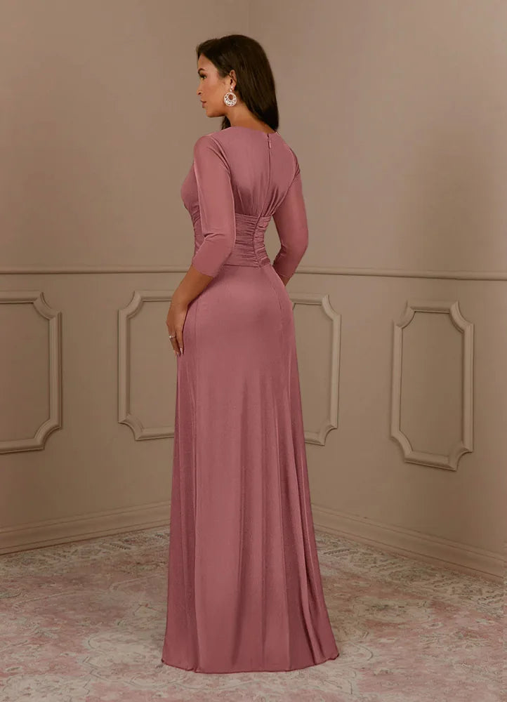 Annetta A-Line V-Neck Mesh Mother of the Bride Dress in Desert Rose