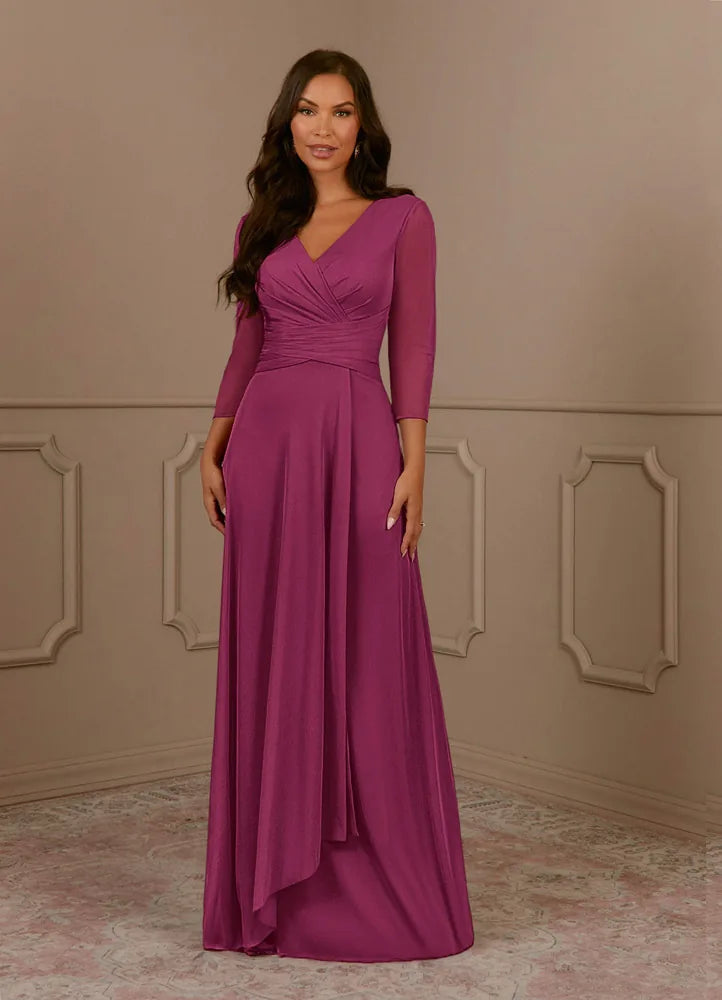 Annetta A-Line V-Neck Mesh Mother of the Bride Dress in Mulberry