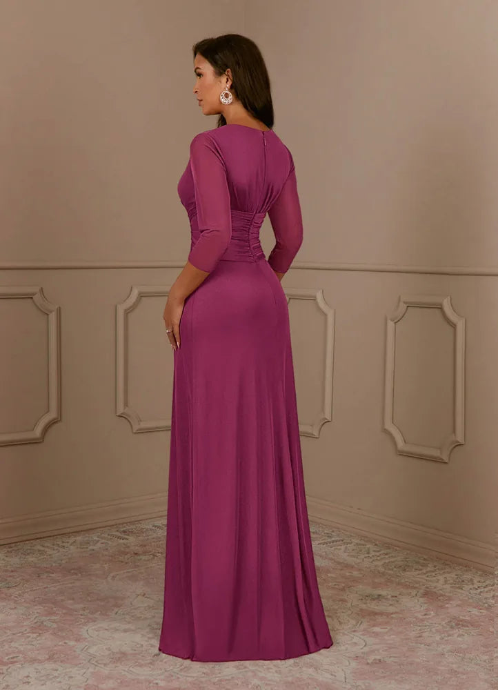 Annetta A-Line V-Neck Mesh Mother of the Bride Dress in Mulberry