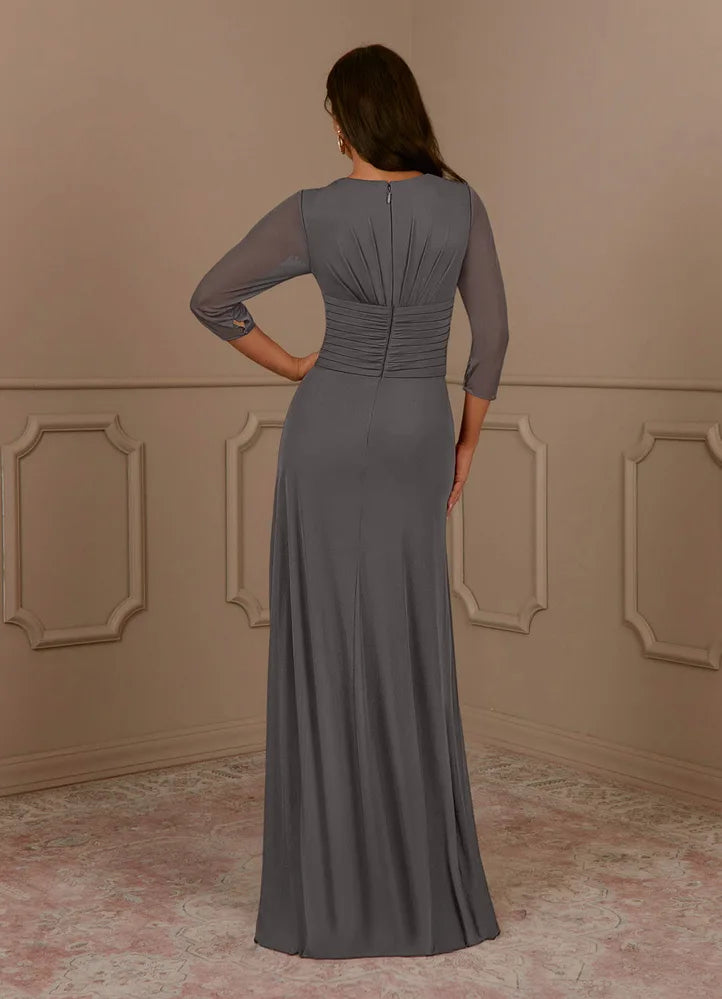 Annetta A-Line V-Neck Mesh Mother of the Bride Dress in Steel Grey