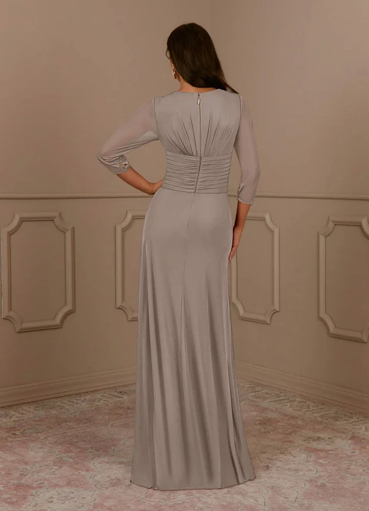 Annetta A-Line V-Neck Mesh Mother of the Bride Dress in Taupe