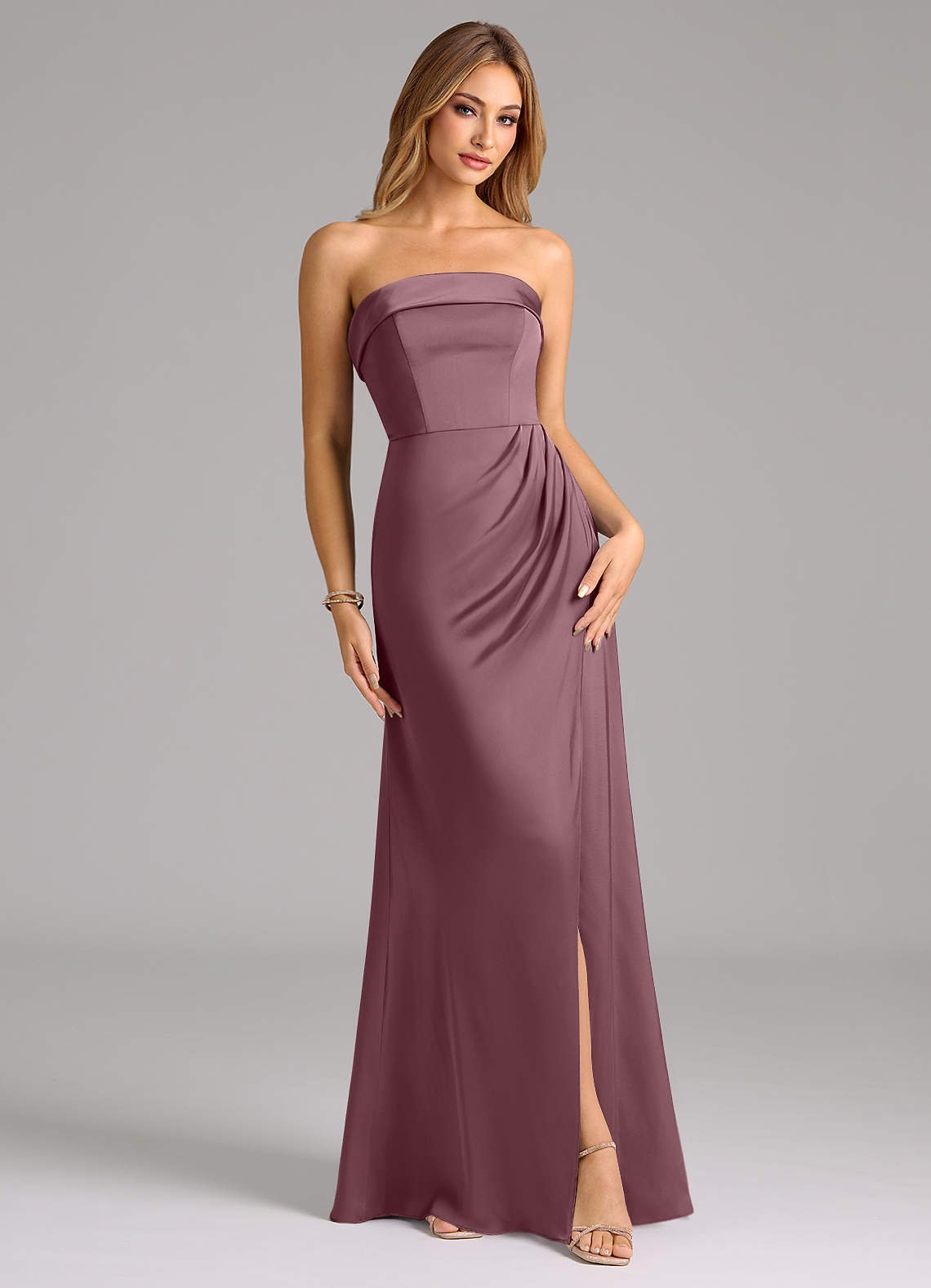 Aretha A-Line Strapless Stretch Satin Bridesmaid Dress in Amethyst