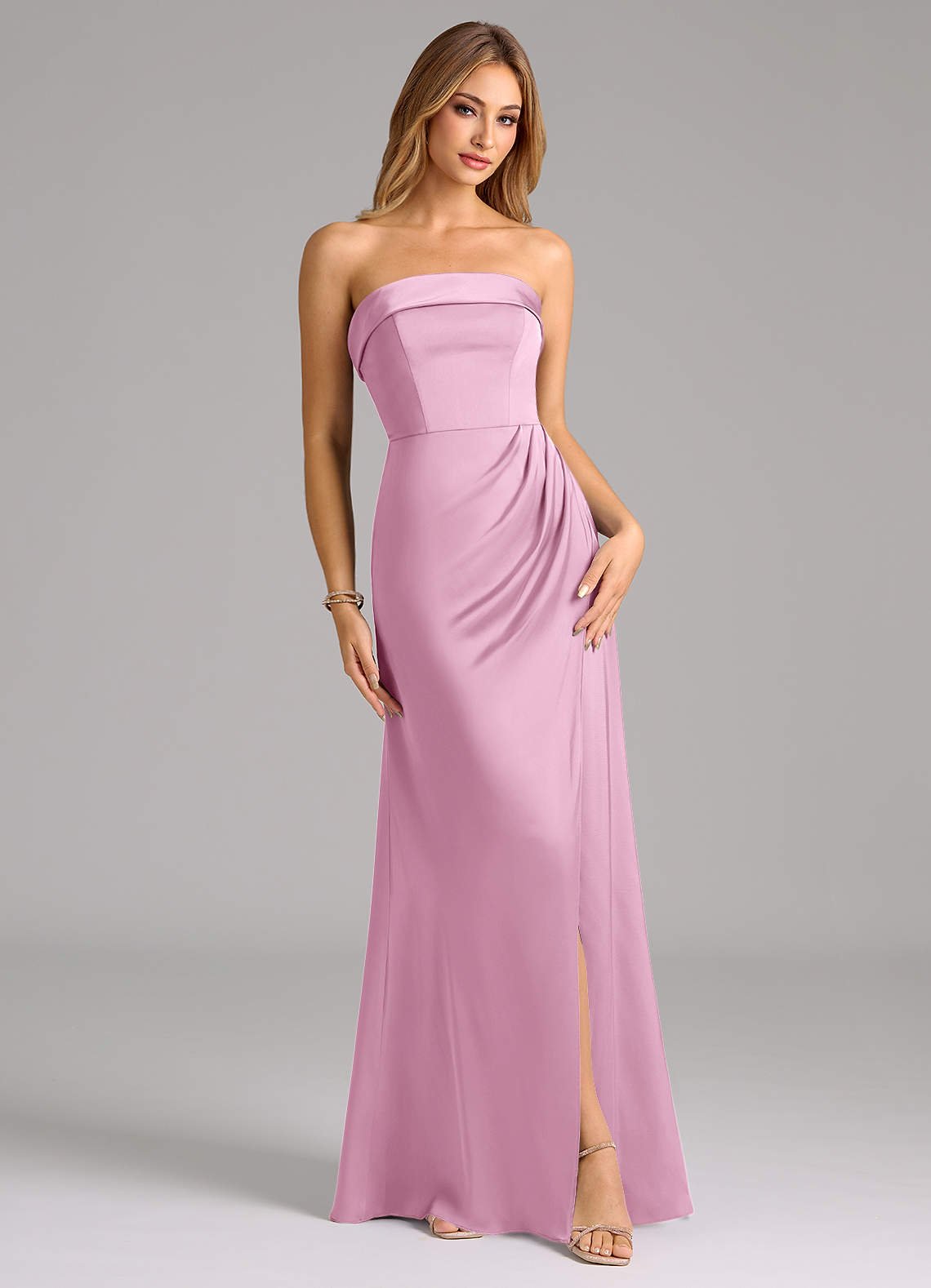 Aretha A-Line Strapless Stretch Satin Bridesmaid Dress in candy pink