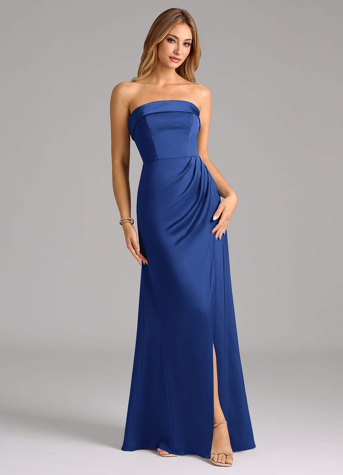 Aretha A-Line Strapless Stretch Satin Bridesmaid Dress in Royal Blue