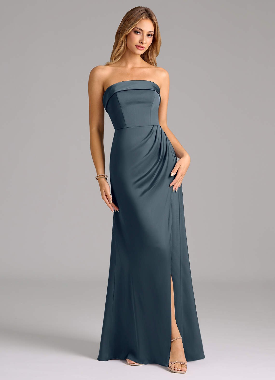 Aretha A-Line Strapless Stretch Satin Bridesmaid Dress in Twilight
