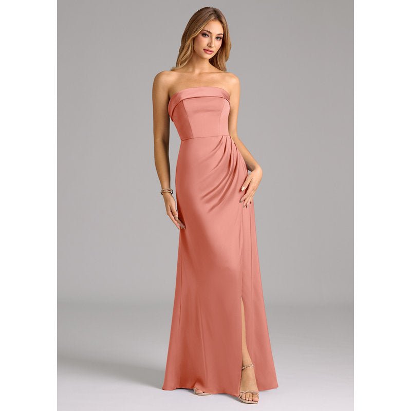 Aretha A-Line Strapless Stretch Satin Bridesmaid Dress in Coral - official gallery view 1